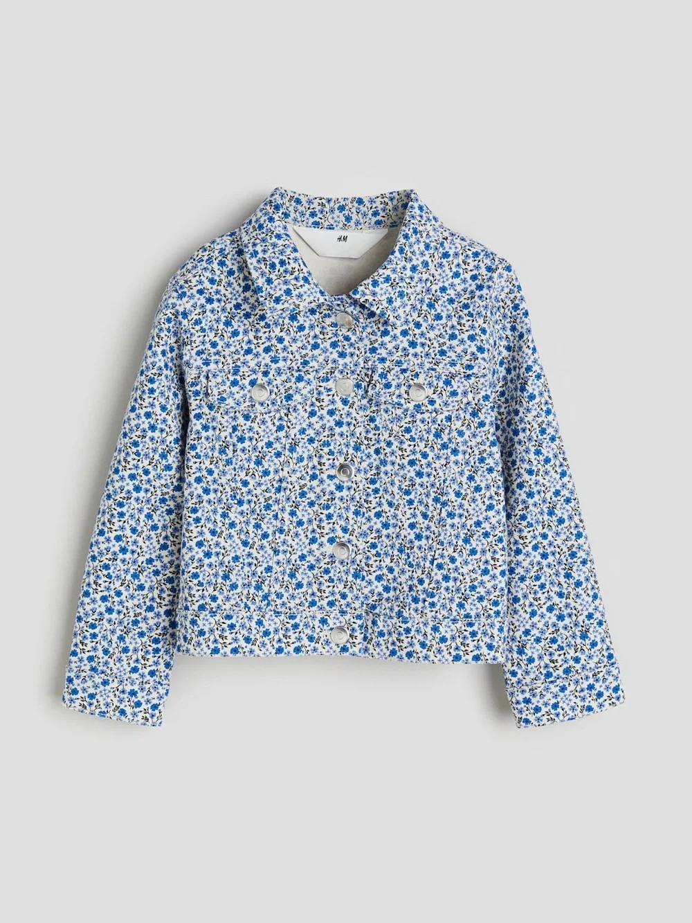 H&M Floral Print Denim Jacket Size 4-5T Ditsy Floral Denim Trucker Jacket NEW